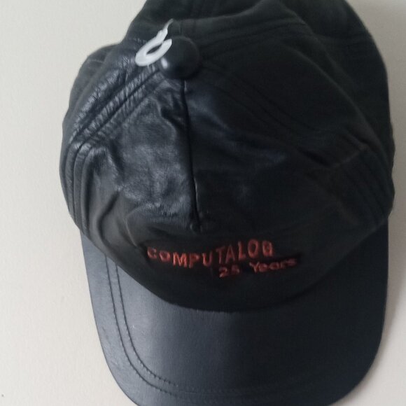 Vintage LLOYDMINSTER Black Leather Golf Baseball Hat Cap Adjustable Korea - Picture 2 of 4